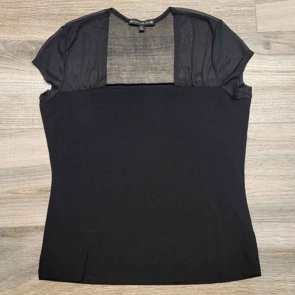 Vintage Suzie In The City Sheer Cap Sleeve Square Neck Blouse Medium